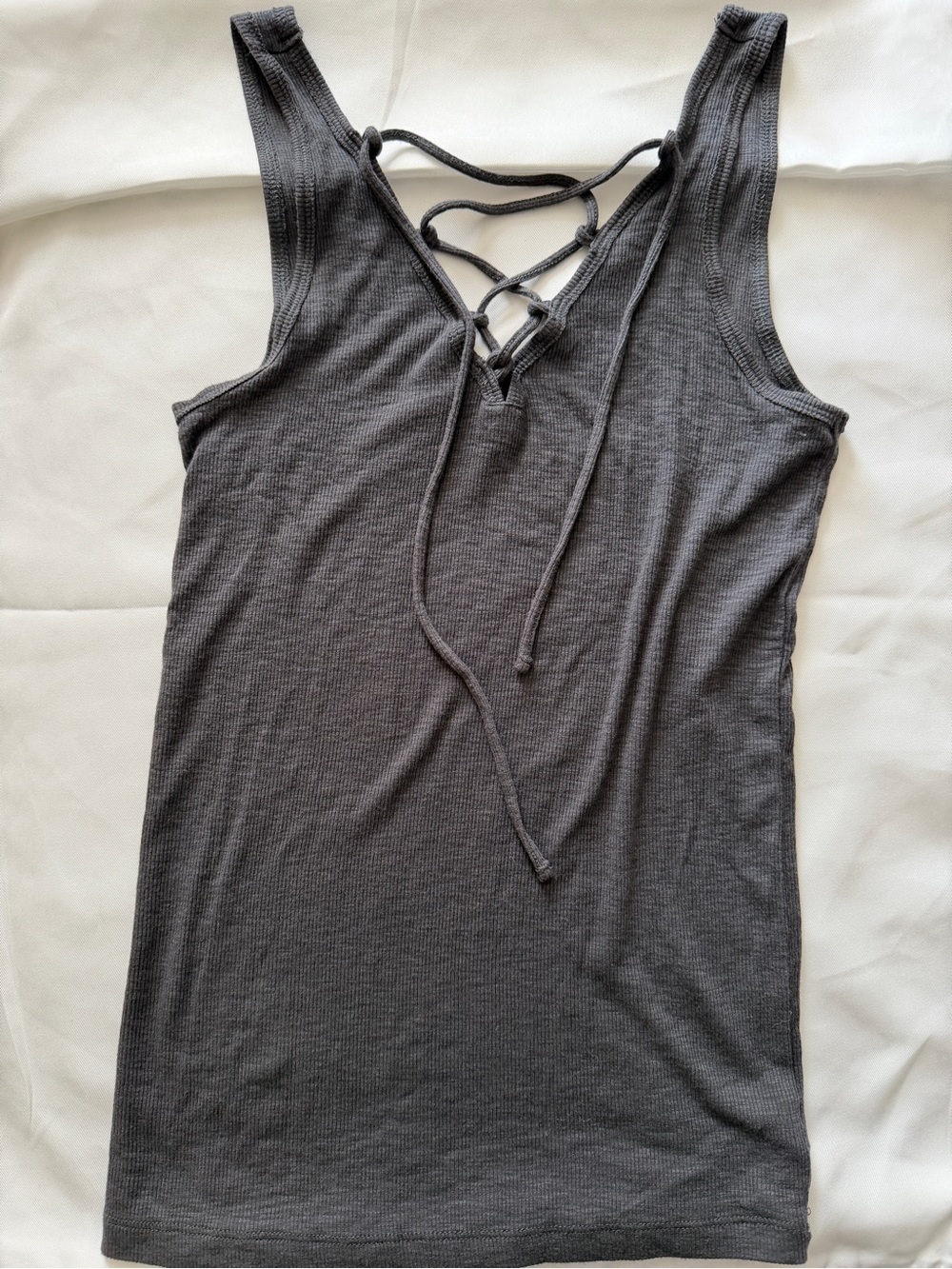 Aerie Real Soft Ribbed Tank - Gray Lace Up Front - Size S
